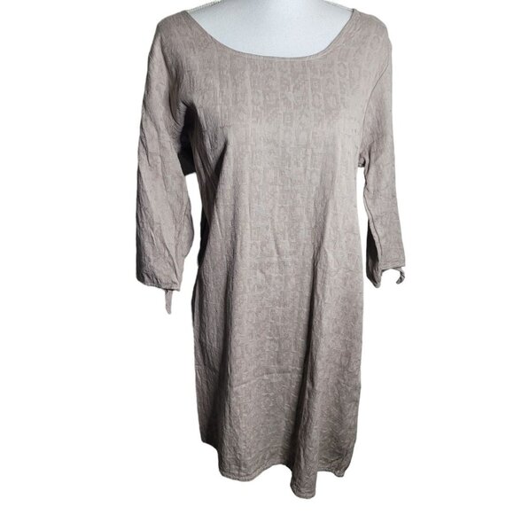 Garnett‎ Hill Dress Tan Midi Womens Size 12 Embossed Tie Sleeves - Picture 5 of 11